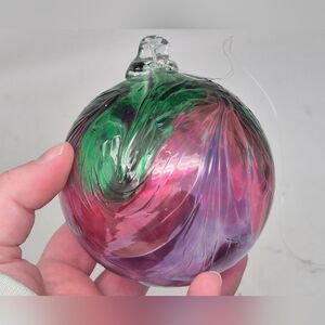 Handblown Art Glass Witches Ball/Ornament Green Pink Purple